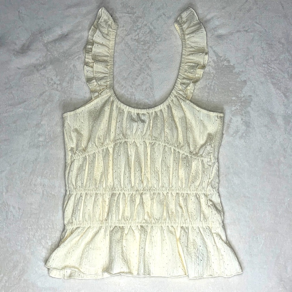 white/cream lace tank top ruffle sleeves size 0-2